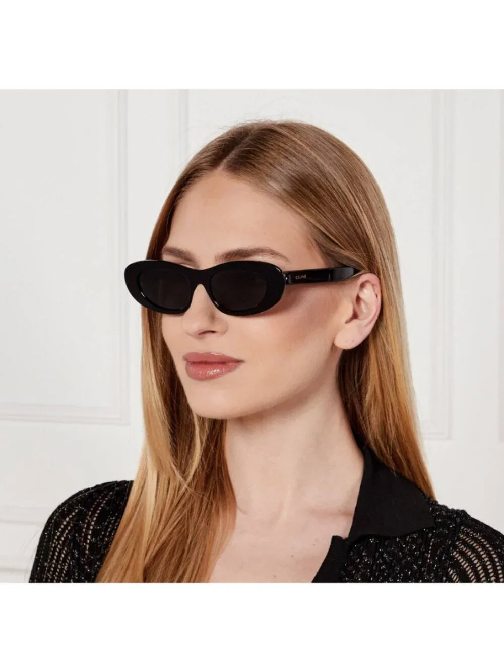 Celine CL40310U 74A Sunglasses Peach Oval Frame, Smoke Lenses
